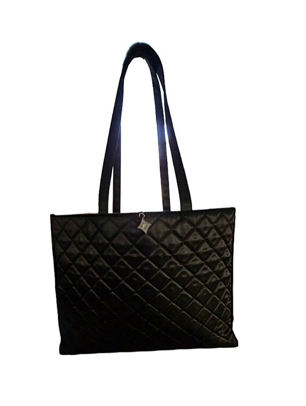 Lancome Tote Black Quilted Nylon Bag Red Interior Double Strap Shoulder Bag